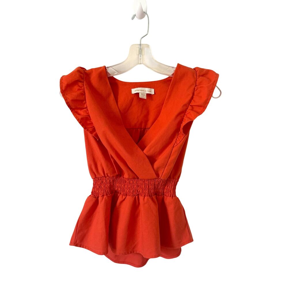 Monteau Los Angeles Linen Blend Sleeveless Blouse Orange size Small
